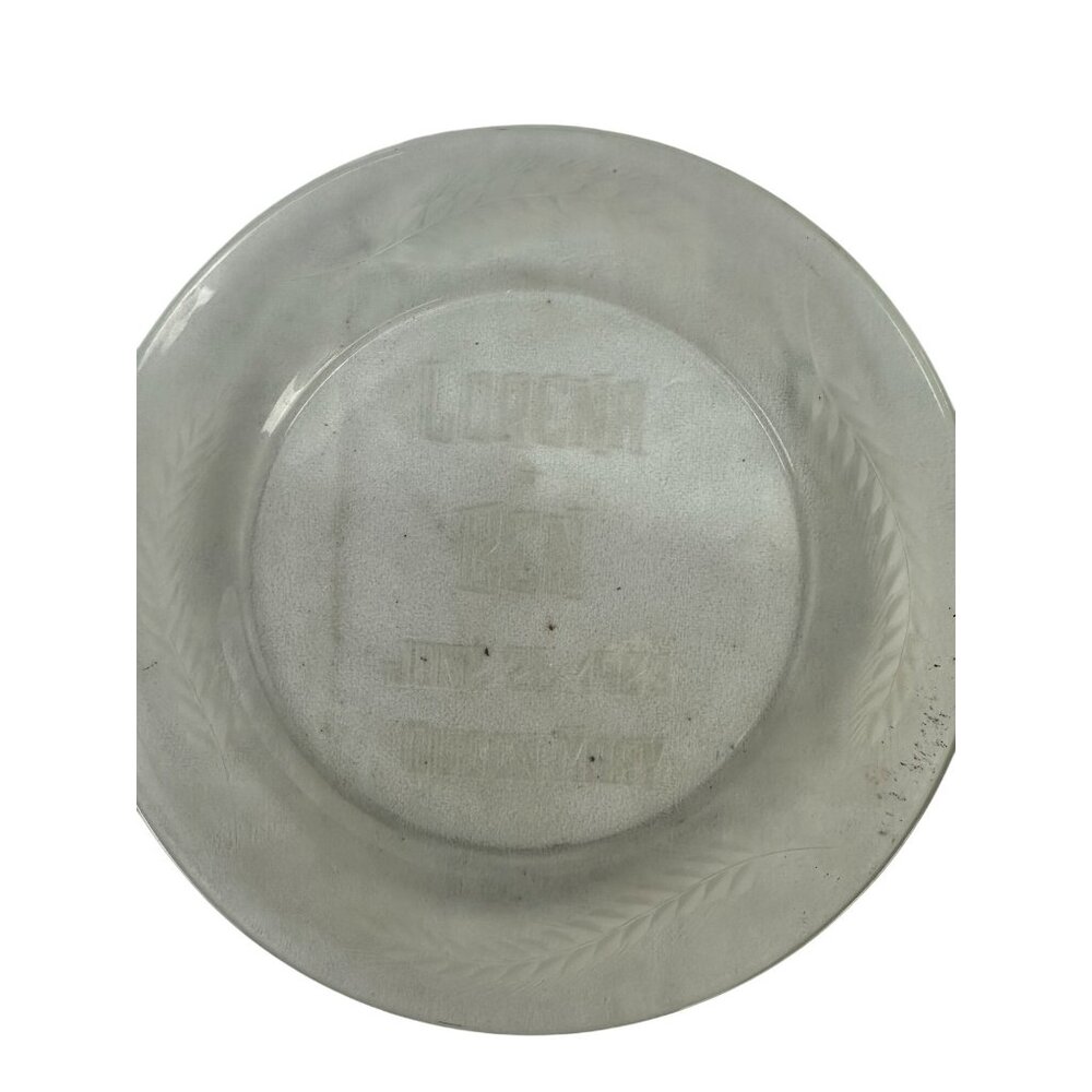 Lorena & Ben Wedding Clear Glass Plate 1948 Etched Design 9" Pre-Owned